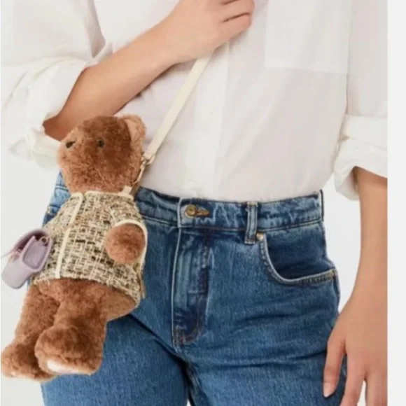 KATE SPADE OH WHAT FUN 3D TEDDY BEAR CROSSBODY FAUX FUR TWEED